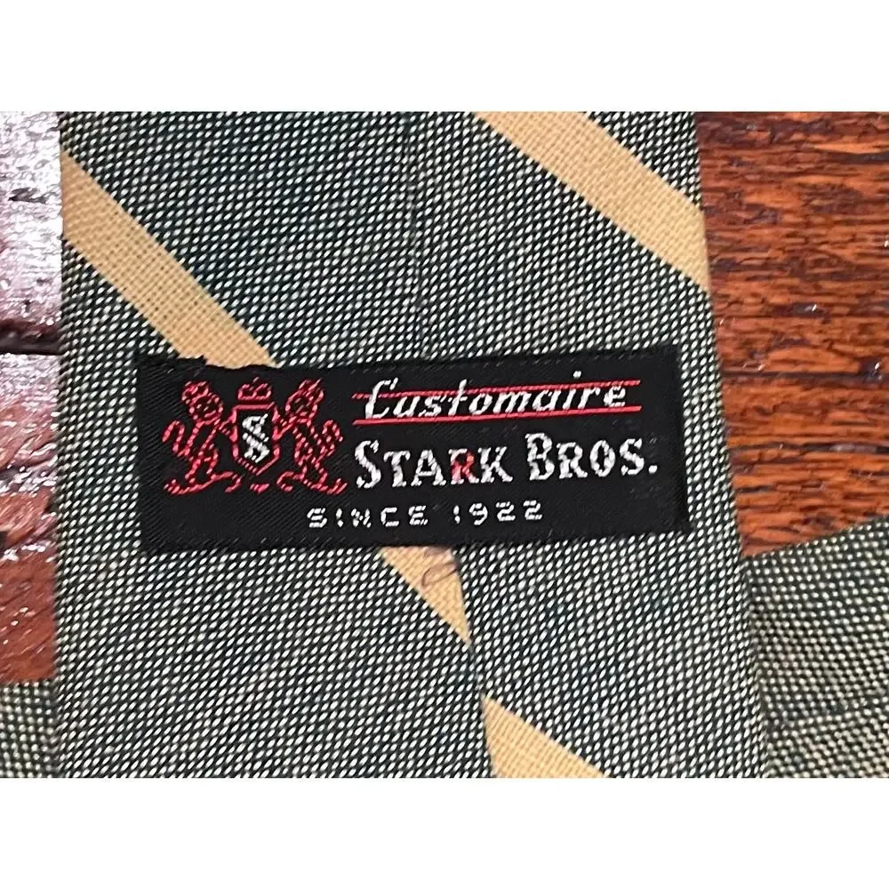 Vintage Stark Bros. Since 1922 Green & Yellow Striped Wool Blend Tie Classic 52